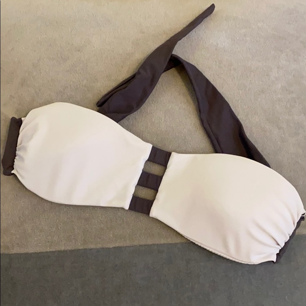 Grey and white bandeau bikini top